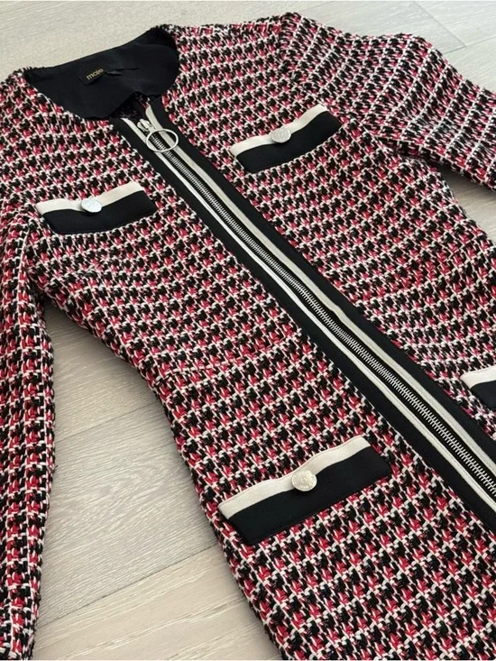 Maje Paris Romane Tweed Dress Full Zip Long Sleeve - Size 34 - Picture 5 of 12